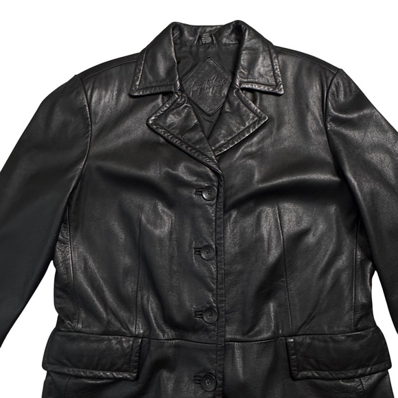 Jacqueline Ferrar Womens Black Genuine Leather Blazer Jacket Size L Size Large - Picture 2 of 13